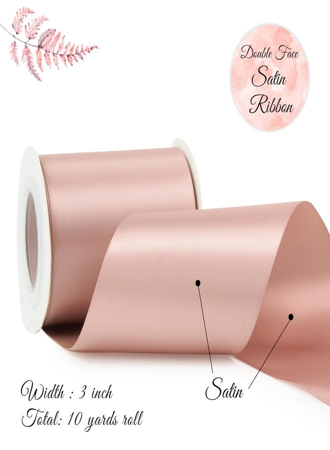 DINDOSAL Dusty Rose Ribbon 3 Inch Double Faced Satin Ribbon Sash Ribbon Thick Dusty Pink Silk Ribbon for Wedding Decor, Gift Wrapping, Party Favor, Flower Arrangement, Craft Supplies, Bows - 10Yards - Image 2